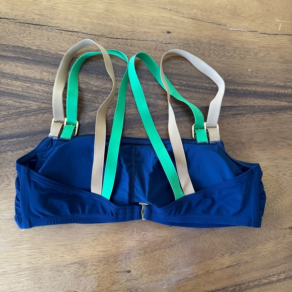 Tory Burch Navy Bikini Top with Green and Tan Straps Size Medium - Picture 3 of 5